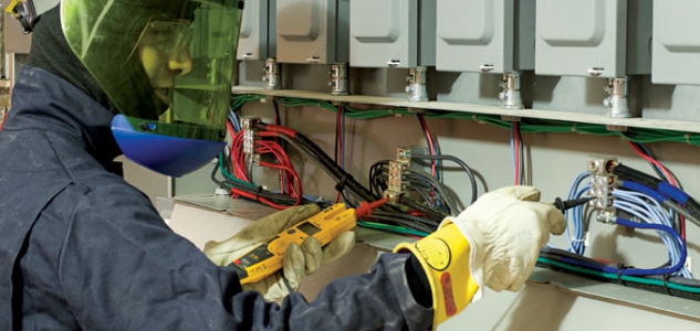Trade-Mark Electricians are equipped with the latest Arc-Flash protection including full face-shield and rubber gloves